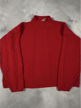 Excellent Vintage 1980s Bobbie Brooks Red Textured Knit Mock Neck Sweater